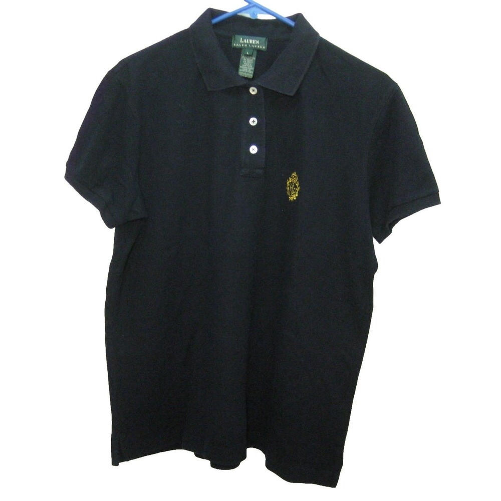 Ralph Lauren Polo Shirt Womens Size Large Navy Blue Short Sleeve Knit Logo Top